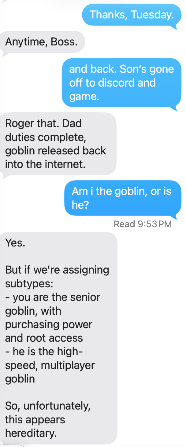 Screenshot preview for Dad Text Declares Goblin Behavior Hereditary